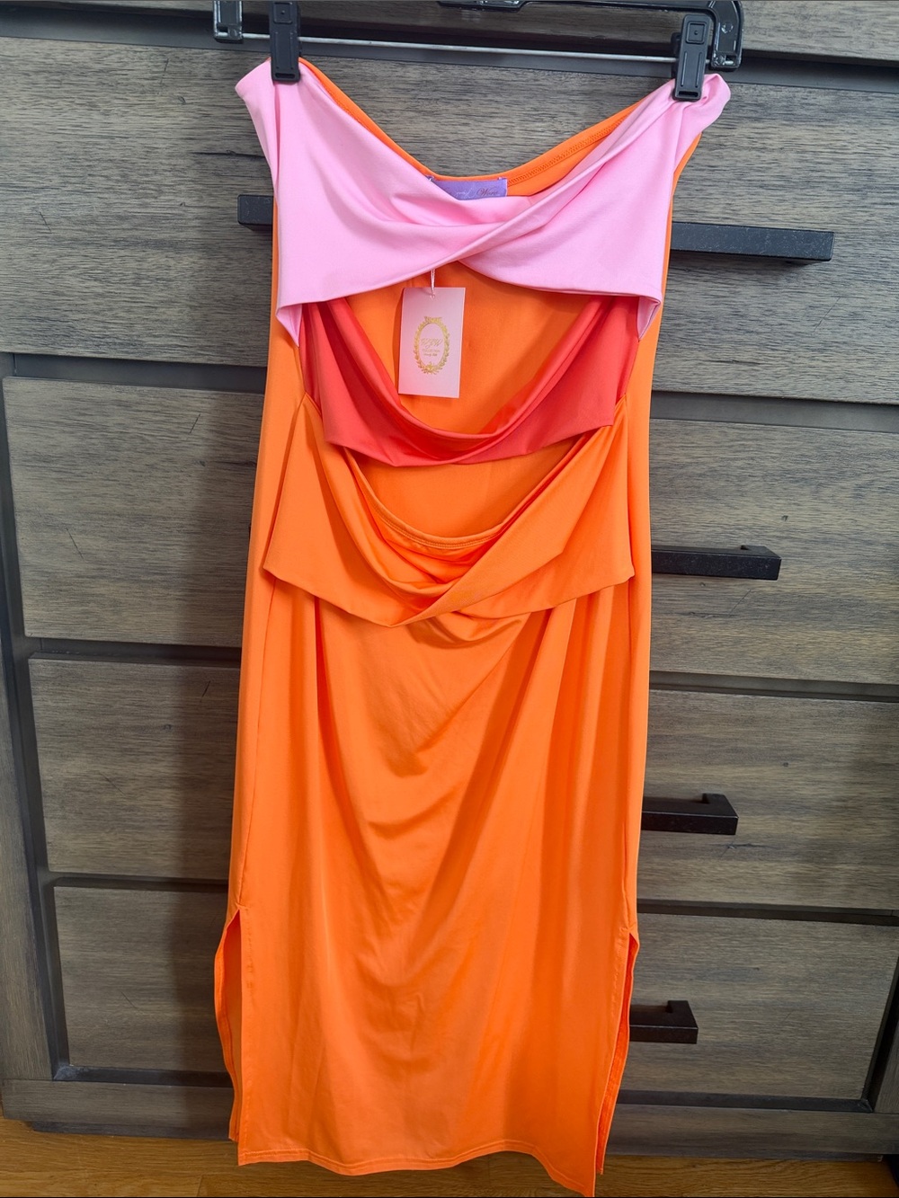 Colorblock Orange and Pink Draped Maxi Dress
